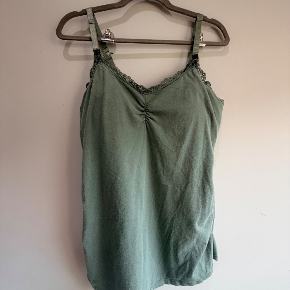 Jessica Simpson Nursing Cami Tank Women Large Green Stretch Lace Trim Maternity